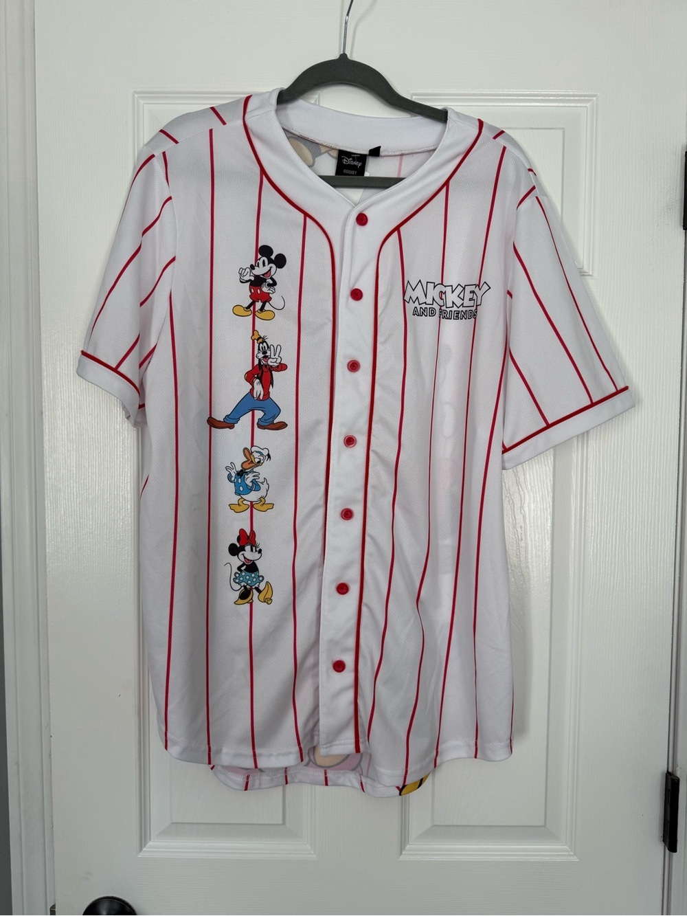 Disney Mickey & Friends White Red Pinstripe Baseball Jersey-size Large